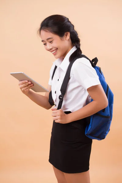 Asiático Tailandês Faculdade Mulher Estudante Educação Retrato Feliz Sorrindo Faculdade — Fotografia de Stock