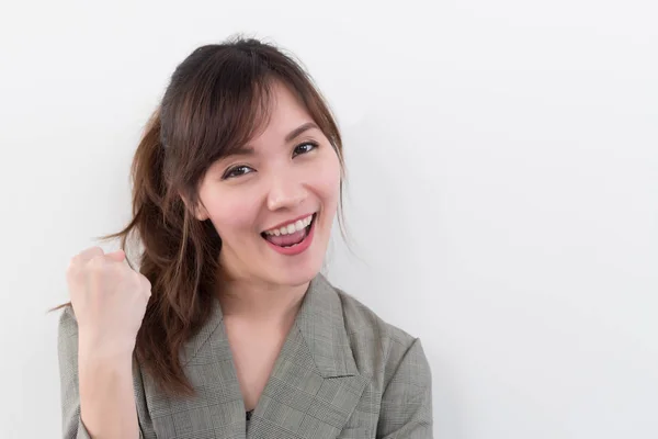 Starke Gewinnende Asiatische Geschäftsfrau Anzug Portrait Von Starken Erfolgreichen Positiven — Stockfoto