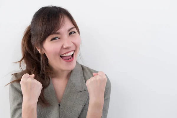 Starke Gewinnende Asiatische Geschäftsfrau Anzug Portrait Von Starken Erfolgreichen Positiven — Stockfoto
