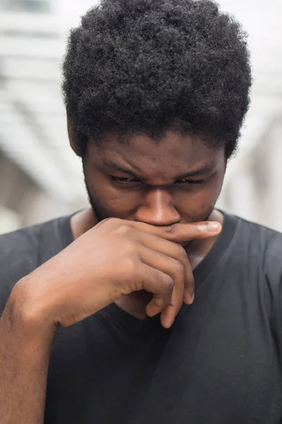 Sick Man Runny Nose Portrait Sick African Man Black Man — Stock Photo, Image