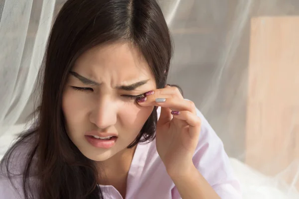 Asian Woman Suffering Irritated Eye Concept Optical Health Care Eye — Stock Photo, Image
