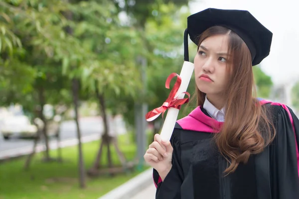 Unhappy Stressed Woman University Student Graduating Portrait Diploma College Woman — Stock Photo, Image