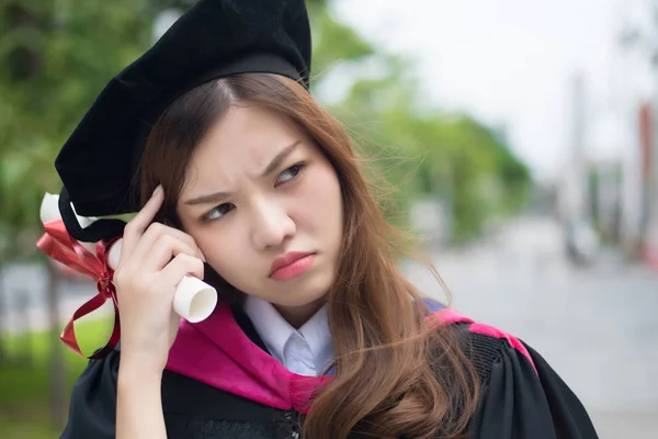 Unhappy Stressed Woman University Student Graduating Portrait Diploma College Woman — Stock Photo, Image