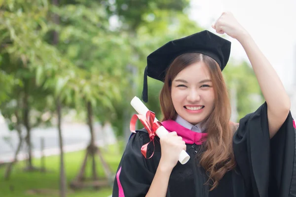 Happy Successful Smiling Woman University Student Graduating Portrait Diploma College — Stock Photo, Image