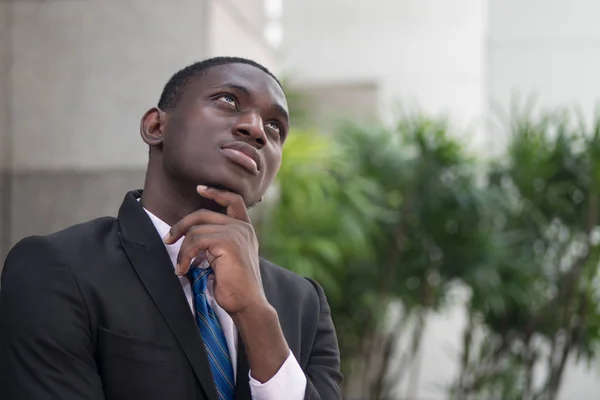 Confident African Black Businessman Thinking Portrait Confident Thoughtful African Black — Stock Photo, Image