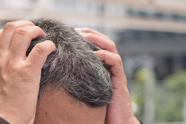 Alter Asiatischer Älterer Mann Kopf Mit Grauen Haaren Kopfporträt Unglücklicher — Stockfoto