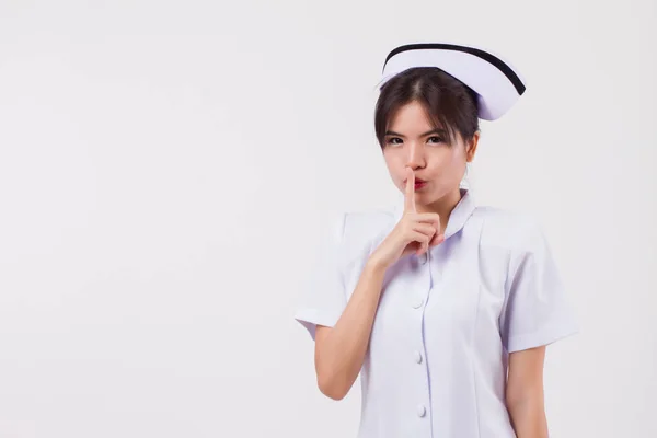 Enfermera Pidiendo Silencio Tranquilidad Orden Concepto Hospital Clínica Silenciosa Silenciosa — Foto de Stock