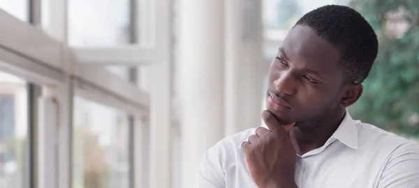 Serious African Business Man Thinking Planning Portrait Thoughtful Black Man — Stock Photo, Image