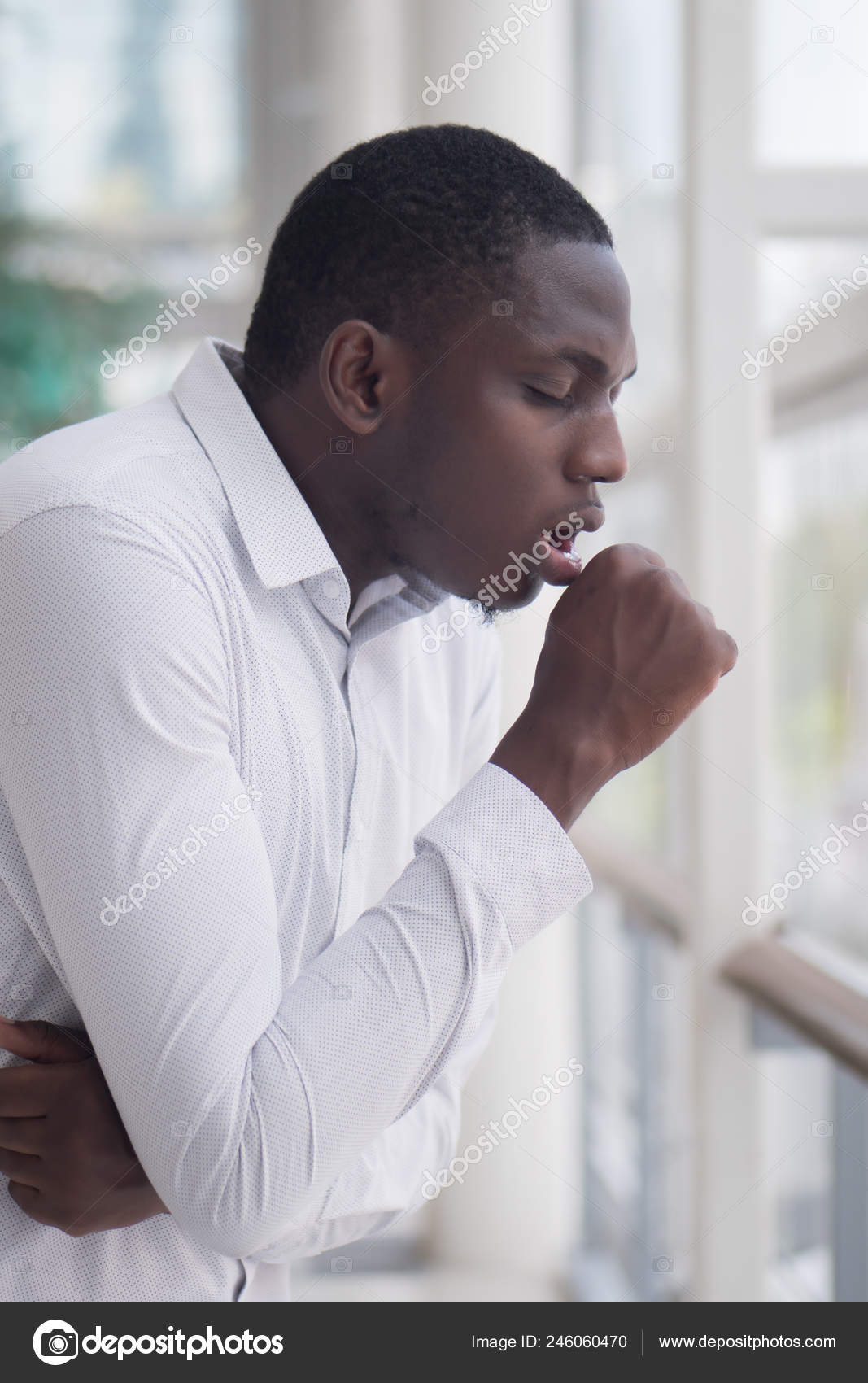 Sick African Man Coughing Portrait Ill Black Man Cough Due Stock Photo by  ©9nong 246060470
