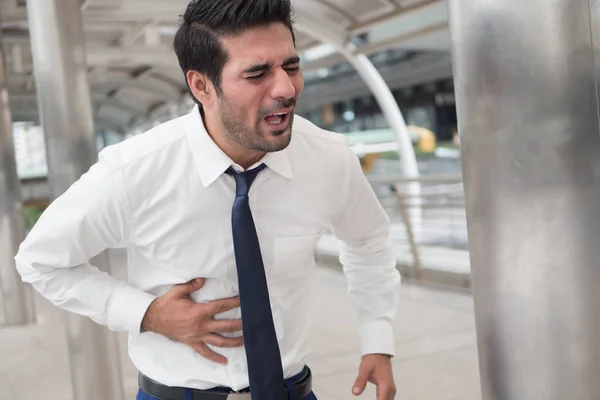 Enfermo Enfermo Enfermo Asiático Hombre Que Sufre Dolor Estómago Diarrea — Foto de Stock