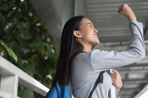 Portrait Happy Smiling Successful Confident Asian Woman College Student Posing — Stock Photo, Image