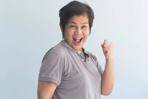 Happy Laughing Confident Strong Middle Aged Woman Shouting Joy — Stock Photo, Image