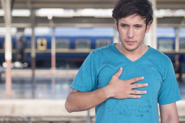 Homem Doente Que Sofre Dor Estômago Queimadura Cardíaca Refluxo Ácido — Fotografia de Stock