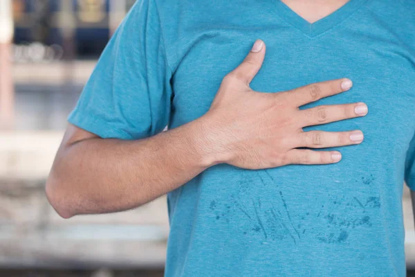 Homem Doente Que Sofre Dor Estômago Queimadura Cardíaca Refluxo Ácido — Fotografia de Stock