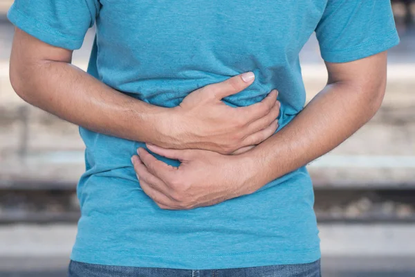 Homem Doente Sofre Dor Estômago Diarréia Constipação Indigestão Flatulência Intoxicação — Fotografia de Stock