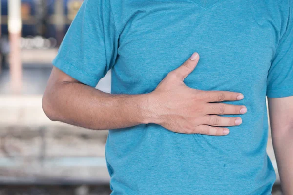 Homem Doente Que Sofre Dor Estômago Queimadura Cardíaca Refluxo Ácido — Fotografia de Stock