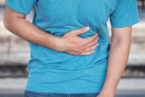 Homem Doente Sofre Dor Estômago Diarréia Constipação Indigestão Flatulência Intoxicação — Fotografia de Stock