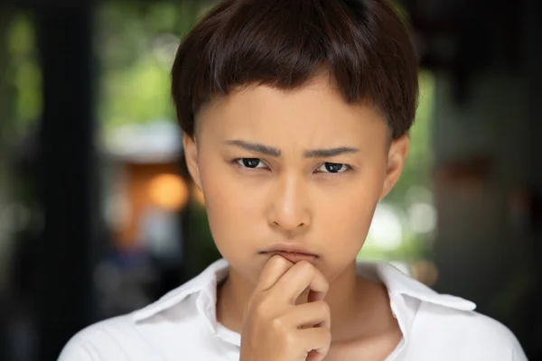 Pensive Thoughtful Lgbt Woman Thinking Portrait Unhappy Lgbt Girl Looking — Stock Photo, Image