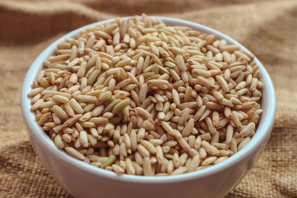 Raw Brown Rice Bowl Top View Food Background — Stock Photo, Image