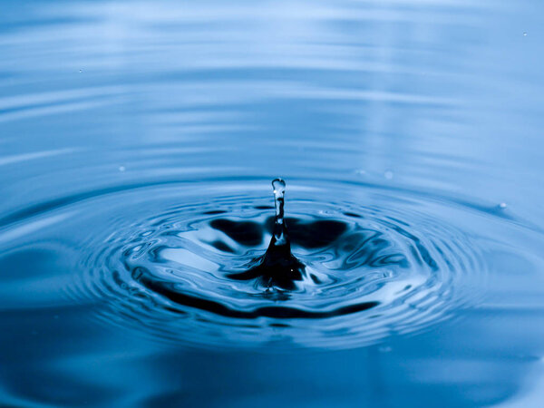 close up drop of water on blue background