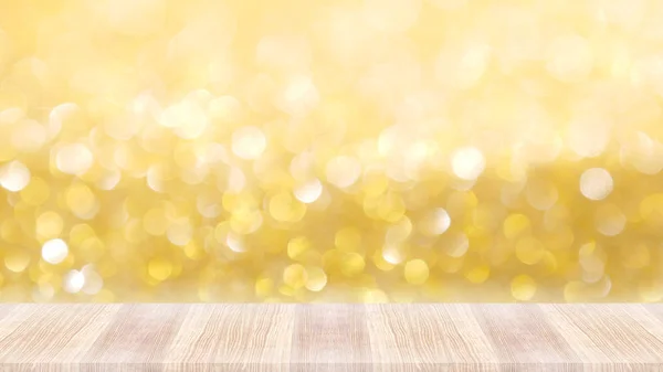 Wood Table Top Abstract Light Christmas Bokeh Background Design — Stock Photo, Image