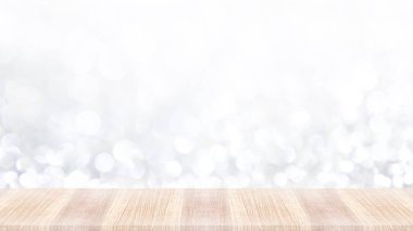 Ahşap masa üstü arka ışık Noel bokeh plan tasarımı için üzerinde