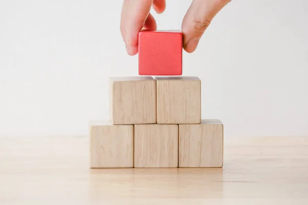 Business Finance Growing Profit Concept Hand Arranging Wood Block — Stock Photo, Image