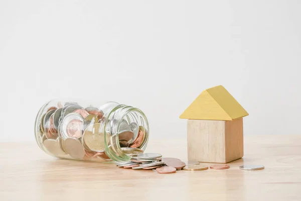 Ušetřete Peníze Investiční Hypotéka Koncepci Dřevěný Blok Domě — Stock fotografie