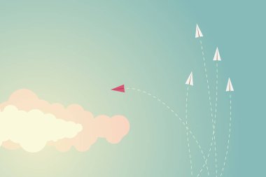 Minimalist tarzı kırmızı uçak yönünü ve olanlar değiştirme. Yeni fikir, değişiklik, eğilim, cesaret, yaratıcı çözüm, iş, yenilik ve benzersiz bir şekilde kavramı
