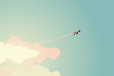 Minimalist tarzı süper işadamı hedef ve başarı için uçar. Sembol liderlik, strateji, misyonu, hedefleri