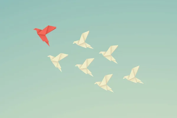 向量商业财务领导概念与折纸红纸鸟在白色中领先 符号领导 — 图库矢量图片
