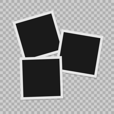 Polaroid sınır boş gerçekçi fotoğraf çerçevesi kareli siyah beyaz arka plan üzerinde şeffaf gölgeli