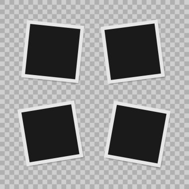 Polaroid sınır boş gerçekçi fotoğraf çerçevesi kareli siyah beyaz arka plan üzerinde şeffaf gölgeli