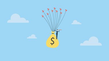 Vizyon konsepti. İş adamı, teleskop kullanarak yatırım, başarı, fırsatlar ve gelecekteki iş eğilimlerini araştırıyor.