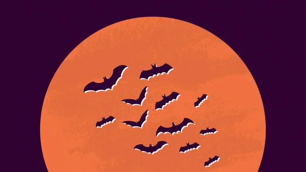 Halloween Concepto Decoración Murciélagos Volando Sobre Fondo Luna Vector Ilustración — Archivo Imágenes Vectoriales