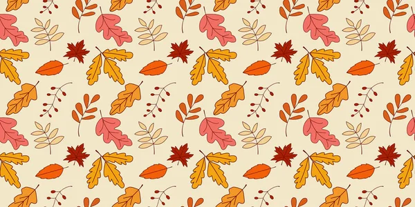 Naadloos Patroon Herfstbladeren Oranje Beige Bruin Geel Herfst Wenskaarten Herfst — Stockvector