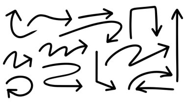 Çizgi film stili. El çizimi oklar, sınırlar, simgeler ve semboller. Beyaz arkaplanda el çizimi tasarım unsurları