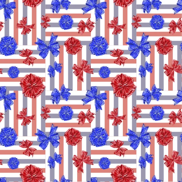 4Th July Seamless Pattern Tricolor Squares Bows Independence Day Design — Stock Photo, Image