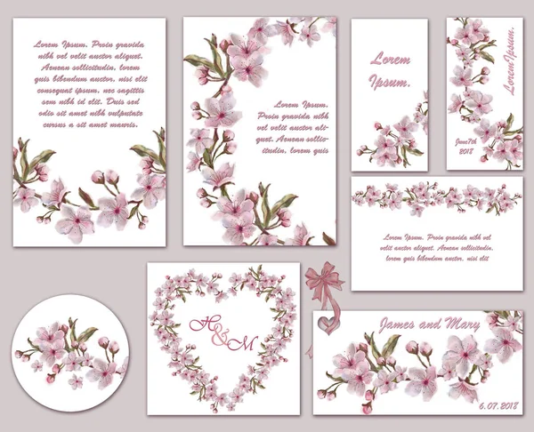 Conjunto Modelos Florais Grinaldas Etiquetas Rótulos Templates Decorados Com Flores — Fotografia de Stock