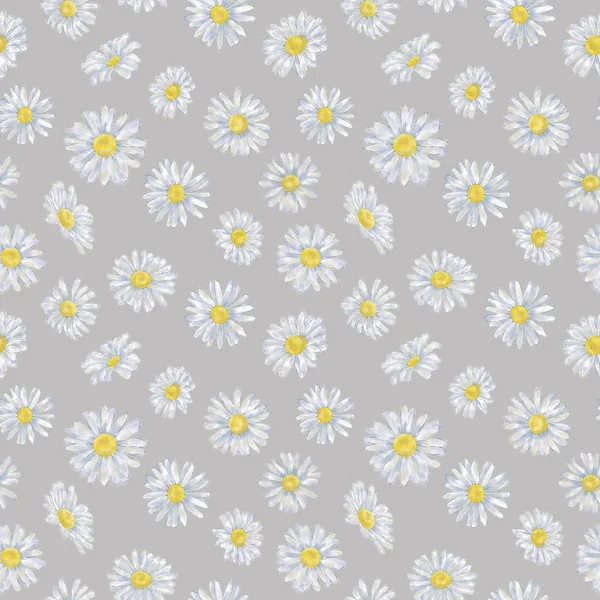 Daisy Seamless Pattern on Grey Background. Chamomile Seamless Pattern for Background, Print, and Textile. Lovely Floral Design for Wallpaper, Gift Wrap, and Fashion.
