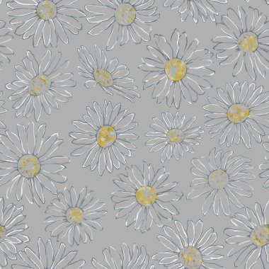 Daisy çizim için Seamless modeli Tan arka plan üzerinde. Papatya sorunsuz uyum Tan arka planda yazdırma, arka plan ve Tekstil için. Düğün, parti, olay ve rahat dekorasyon için sanatsal çiçek Seamless modeli.