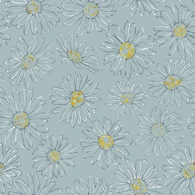 Mavi arka plan üzerinde papatya çizim için Seamless modeli. Papatya sorunsuz uyum Tan arka planda yazdırma, arka plan ve Tekstil için. Düğün, parti, olay ve rahat dekorasyon için sanatsal çiçek Seamless modeli.