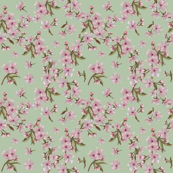Сакура Рожевий Квітковий Вінок Взірцем Складні Сірий Фон Весна Розквітає — стокове фото