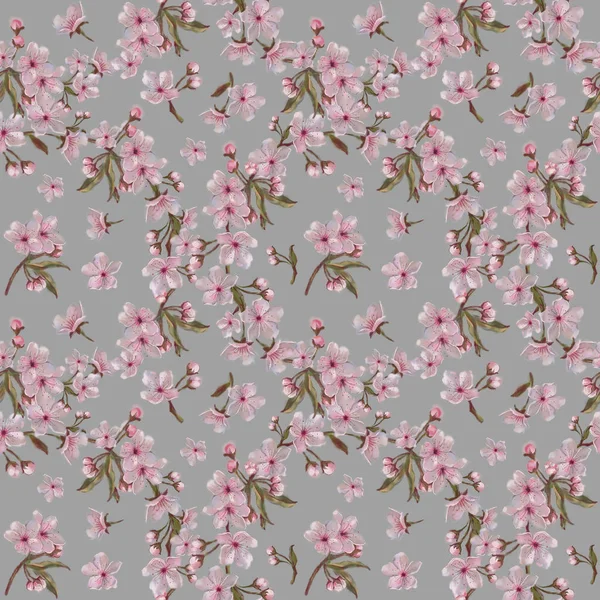 Сакура Рожевий Квітковий Вінок Взірцем Складні Сірий Фон Весна Розквітає — стокове фото
