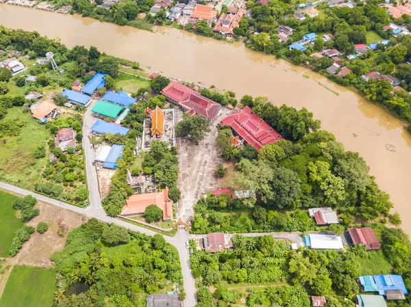 Luchtfoto Van Boeddhistische Tempel Naast Sak Rivier Omgeving Woonachtig Provincie — Stockfoto