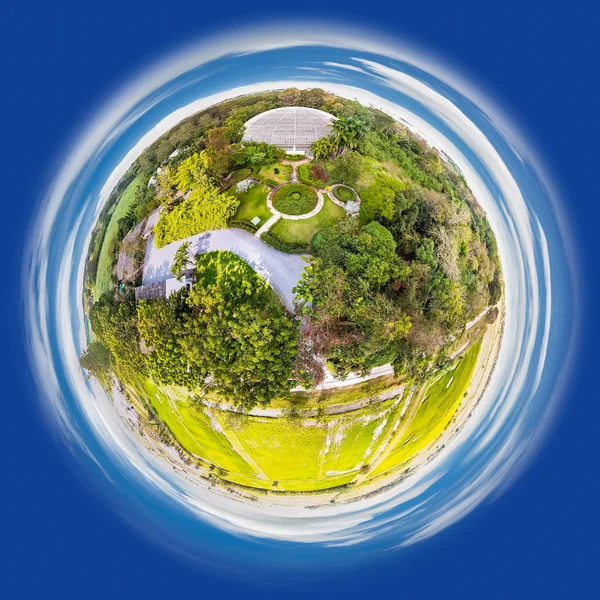 Little planet of jungle around life insect dome in Pathom province, Thailand, composition of multiple aerial views from camera drone