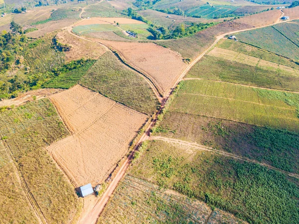 Vista Aérea Forma Cámara Drone Camino Tierra Colina Entre Las —  Fotos de Stock