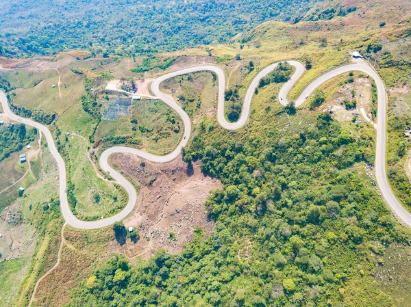 Aerial View Camera Drone Steep Winding Road Phu Thap Boek — Stock Photo, Image