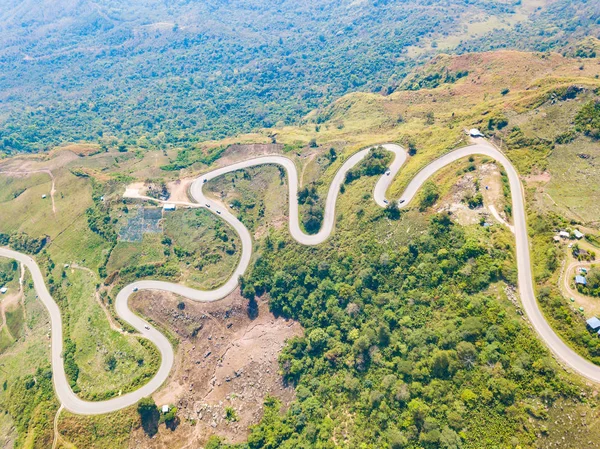 Aerial View Camera Drone Steep Winding Road Phu Thap Boek — Stock Photo, Image