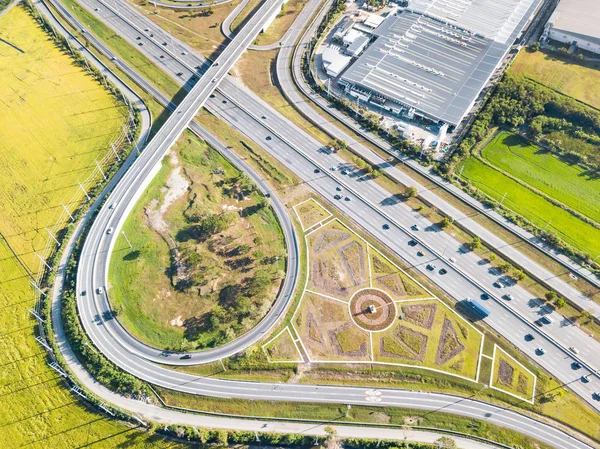 Flygfoto Över Transportinfrastruktur Vid Korsning Med Överfart Thailand — Stockfoto